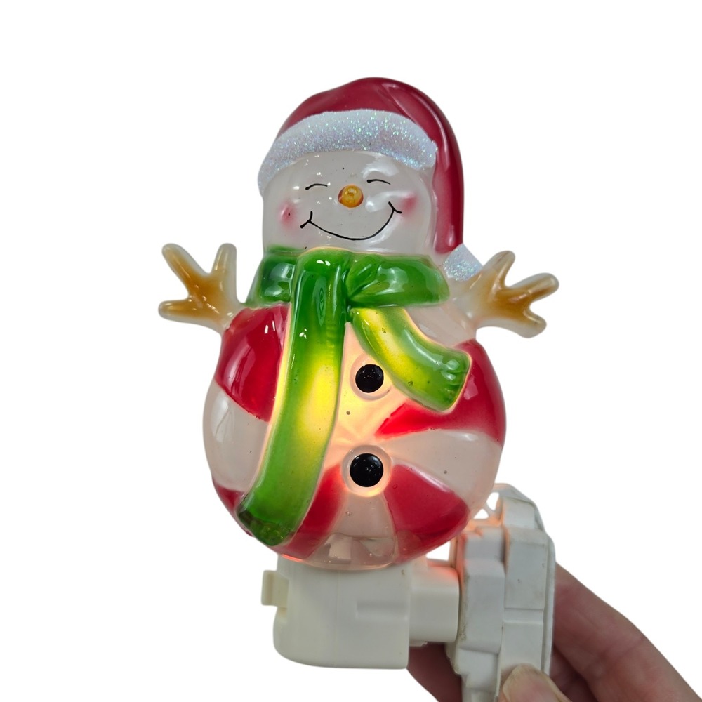 Vintage Gerson Peppermint Snowman Christmas Wall Plug Nightlight New in Box